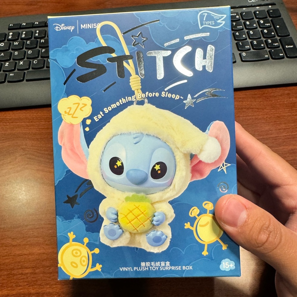 Miniso Disney Stitch Eat Something Before You Sleep Pendant Plush keychain New
